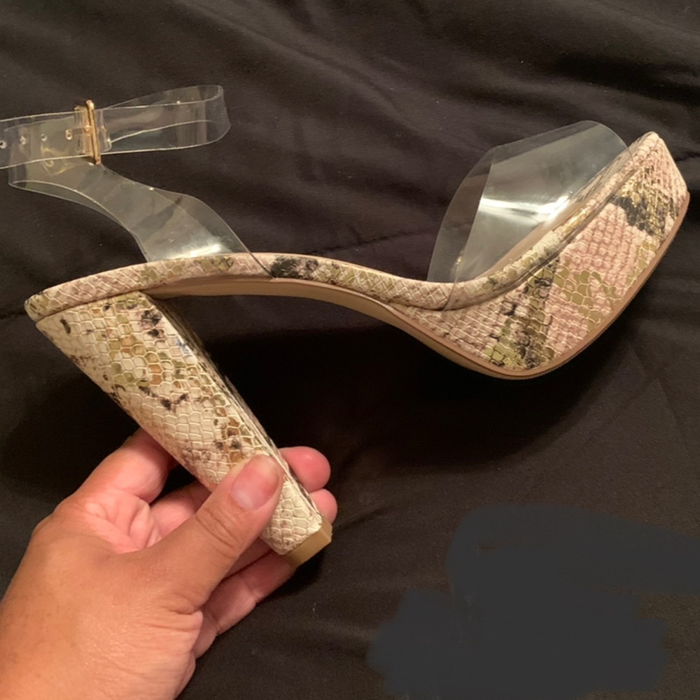 NEVER WORN Clear/ Snake Print Heel